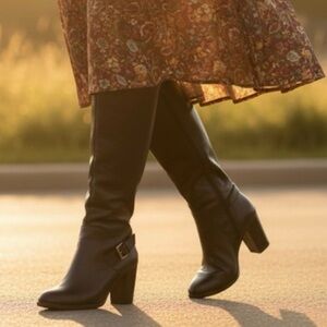 NWT- DEXFLEX COMFORT-Comfort Black Heeled Boots